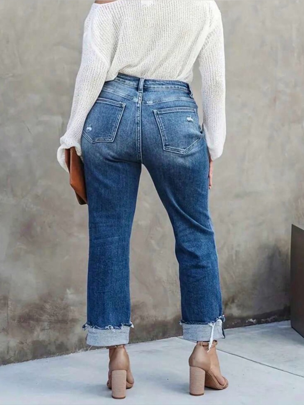 High-Rise Straight Leg Womens Jeans in Washed Blue - Picture 2 of 4